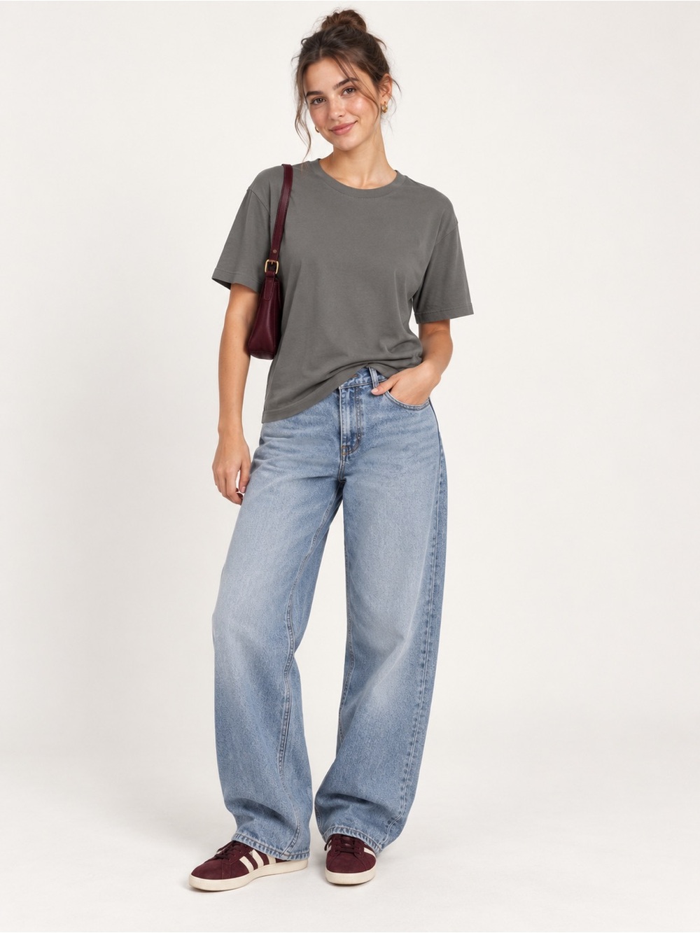 Zara Olive Gray Crew Neck T Shirt Womens Small Relaxed Fit Short Sleeve Tee